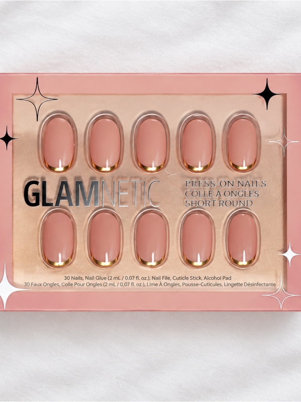 Glamnetic “Goal Digger” Short Round Press-On Nails in Nude Pink with Gold Tips